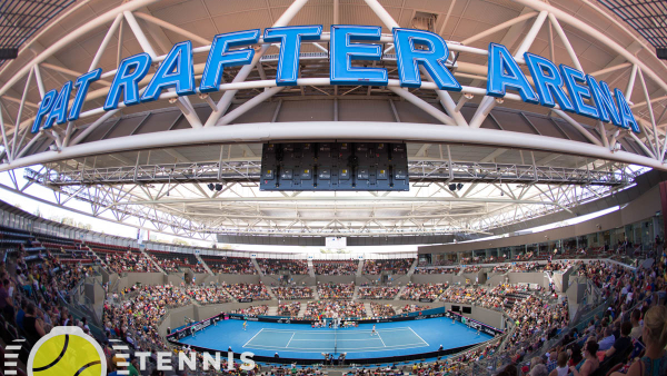 Stadium Wide Angel Of Andrea Petkovic (GER) and Samantha Stosur (AUS) Tennis - Fed Cup, Semi-Final, Australia v Germany - ITF - Pat Rafter Arena - Brisbane - Australia - 19 April 2014. © Tennis Photo Network